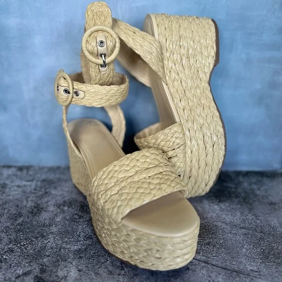 Espadrilles wedges natural tan sandals vacation shoes boho - Picture 7 of 13